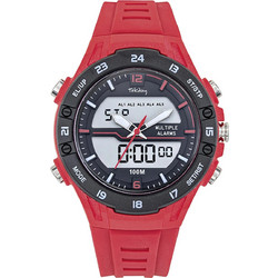 Tekday Ανδρικό Ρολόι Χρονογράφος με Κόκκινο Καουτσούκ Λουράκι 656220