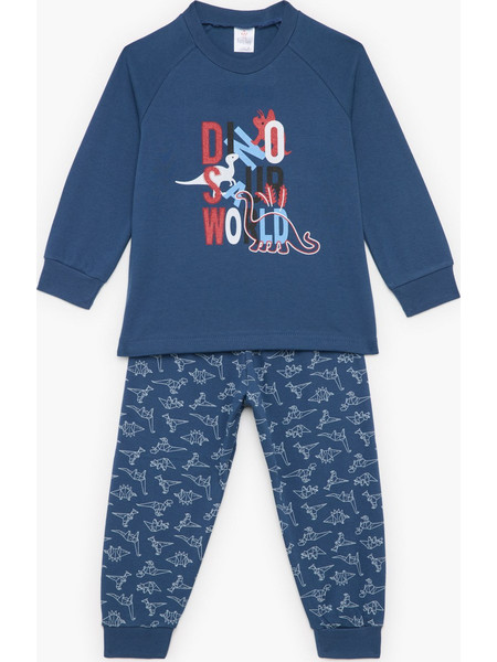 Pretty Baby Dino World Παιδική Πιτζάμα Βαμβακερή Χειμωνιάτικη Navy Μπλε 68202