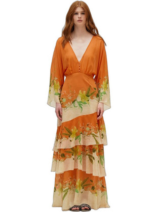 Hemithea Bari Maxi Καλοκαιρινό Φόρεμα για Γάμο / Βάπτιση Floral Πορτοκαλί BAR0106