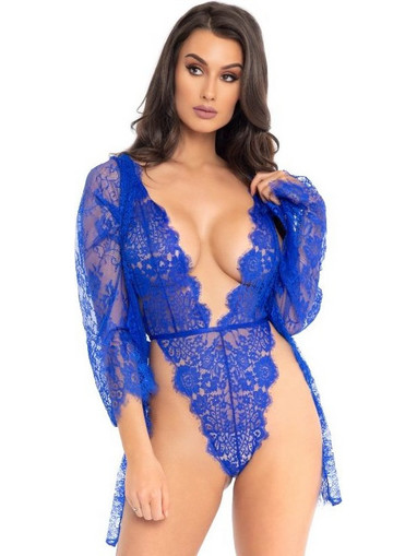 Leg Avenue Sexy Κορμάκι String See Through με Δαντέλα Royal Blue D-222034 714718547572