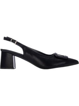 Xti Γόβες Slingback Δερμάτινες με Χοντρό Ψηλό Τακούνι Μαύρες 145365