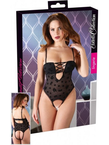 Cottelli Sexy Κορμάκι String Αυτοκινήτου See Through με Δαντέλα Μαύρο 4024144269259
