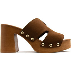 Steve Madden Γυναικεία Πέδιλα Suede Καφέ με Χοντρό Ψηλό Τακούνι και Φιάπα 11005174-039