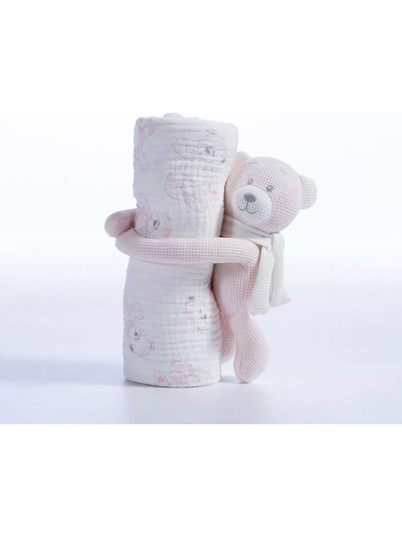 Nef-Nef Teddy 124 Κουβέρτα Αγκαλιάς με Λούτρινο 75x100 Ροζ