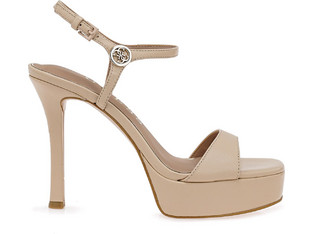 Guess Γυναικεία Πέδιλα Δερμάτινα Nude με Λεπτό Ψηλό Τακούνι και Φιάπα FLPHENLEA03