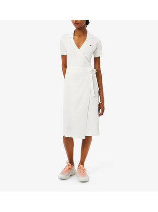 Lacoste Midi Καλοκαιρινό Καθημερινό Φόρεμα Κρουαζέ Ριπ Λευκό EF9825-70V
