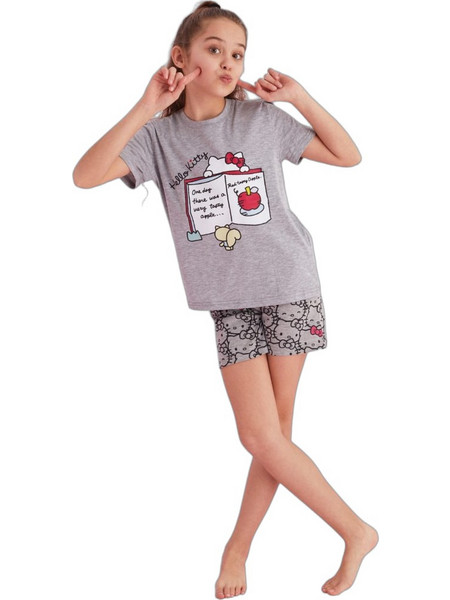Sexen Hello Kitty Παιδική Πιτζάμα Βαμβακερή Καλοκαιρινή Γκρι HK101K