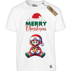 Takeposition Mario Merry Christmas Παιδικό T-Shirt Κοντομάνικο Λευκό 806-3056