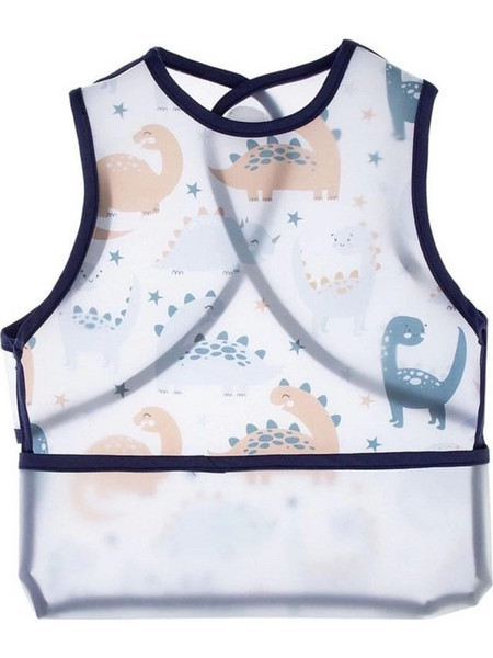 Baby Jem Dinosaur Αδιάβροχη Σαλιάρα Ποδιά Πλαστική με Αυτοκόλλητο & Τσέπη 6m+ Navy Μπλε