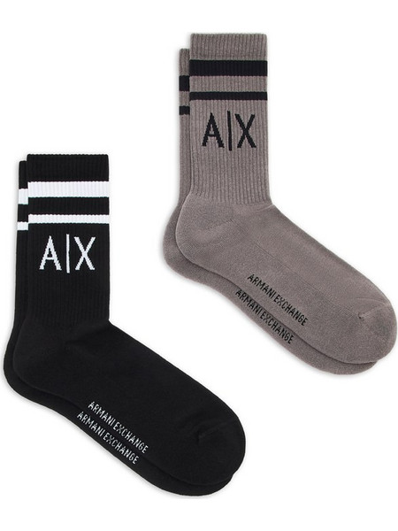 Armani Exchange Ανδρικές Κάλτσες Μέχρι το Γόνατο με Σχέδια Μαύρες Ανθρακί 2Pack 953030-CC650-M8014