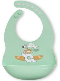 Saro Little Explorers Aircraft Αδιάβροχη Σαλιάρα Σιλικόνης με Κουμπί & Τσέπη 6m+ Πράσινο Mint