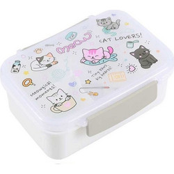 iDrink Cat Lovers Πλαστικό Παιδικό Σετ Δοχείο Φαγητού Λευκό 650ml