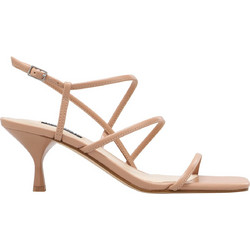 Nine West HINDY3 Γυναικεία Πέδιλα Δερμάτινα Μπεζ με Λεπτό Χαμηλό Τακούνι 11-110
