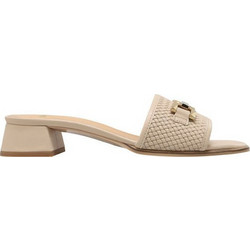 Boss Shoes Γυναικεία Πέδιλα Δερμάτινα Μπεζ με Χοντρό Χαμηλό Τακούνι DW22025