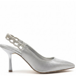 Menbur Γόβες Slingback Δερμάτινες με Τακούνι Στιλέτο Ασημί 72409