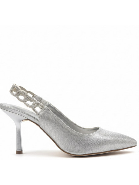 Menbur Γόβες Slingback Δερμάτινες με Τακούνι Στιλέτο Ασημί 72409