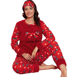 Asel Σετ Γυναικείες Πιτζάμες Χειμωνιάτικες Fleece Κόκκινες 8266