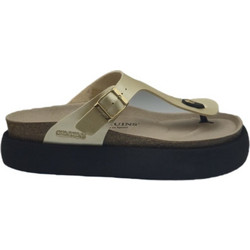 Genuins Rosas Δερμάτινες Γυναικείες Σαγιονάρες Flatforms Ανατομικές Αντιολισθητικές Χρυσές G106868