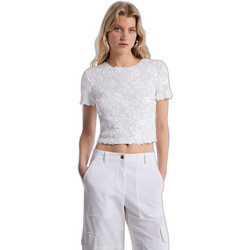Michael Kors Γυναικείο Καλοκαιρινό Crop Top με Παγιέτες Λευκό MS551OOHHS-100