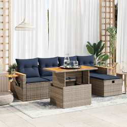 vidaXL Σετ Σαλόνι Κήπου Rattan 6τμχ Μπεζ Navy Μπλε 3328132
