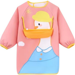 QueenMother Mrs. Duck Αδιάβροχη Σαλιάρα Ποδιά Υφασμάτινη με Αυτοκόλλητο Τσέπη & Μανίκια 6m+ Ροζ Γαλάζια