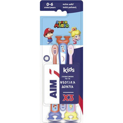 Aim Super Mario Soft Οδοντόβουρτσες 3τμχ Ροζ Κόκκινη