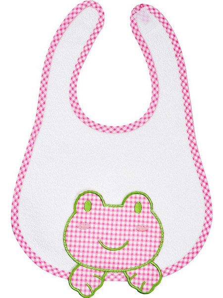 BunnyBebe Βατραχάκι Αδιάβροχη Σαλιάρα Υφασμάτινη με Αυτοκόλλητο Λευκή Ροζ