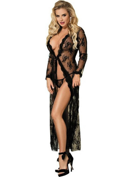 Subblime Sexy Ρόμπα See Through με Δαντέλα Μαύρη D-220609