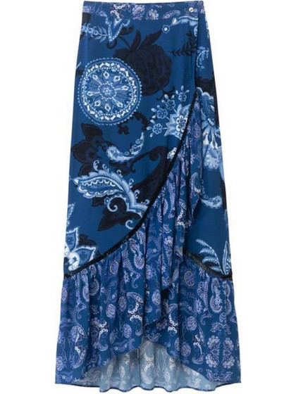Desigual Μακριά Φούστα Υφασμάτινη Ψηλόμεση Μπλε 21SWFW20-5000