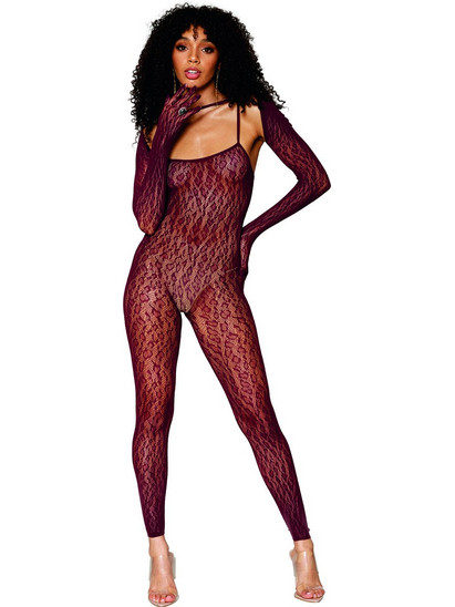Dreamgirl Ολόσωμο Καλσόν See Through με Δαντέλα Μπορντό 0417