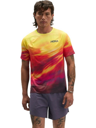 Hoka One Race Day Short Sleeve Citrus Prt Ανδρικό Αθλητικό T-Shirt Πολύχρωμο 1182018-HSP
