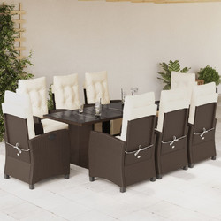 vidaXL Σετ Τραπεζαρία Κήπου Rattan 9τμχ Διαφανές Καφέ 3033391