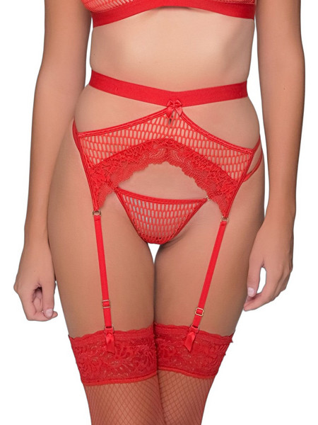 Milena By Paris Ζαρτιέρες με Δαντέλα See Through Κόκκινες 5405