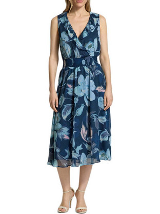 More & More Midi Καλοκαιρινό Καθημερινό Φόρεμα Floral Κρουαζέ Navy Μπλε 61243089-5354