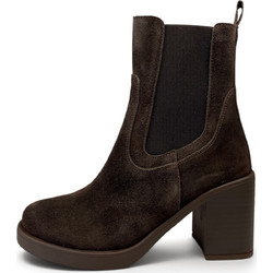 Ragazza Γυναικεία Μποτάκια Chelsea Suede Σοκολατί με Χοντρό Χαμηλό Τακούνι 0374
