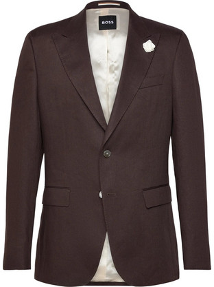 Hugo Boss Καλοκαιρινό Ανδρικό Blazer Λινό με Στενή Εφαρμογή Καφέ 50561857-262