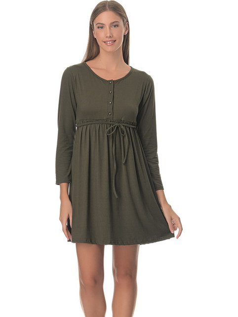 PNN Nightwear Leti Νυχτικό Εγκυμοσύνης Χειμωνιάτικο Χακί 1242-1050-1