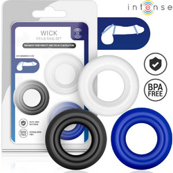 Intense Wick Σετ Ελαστικά Δαχτυλίδια Πέους & Όρχεων Σιλικόνης Μαύρο Μπλε Άσπρο 3τμχ