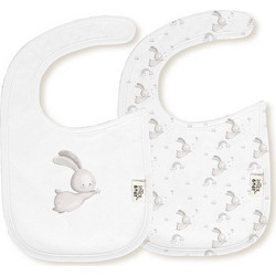 Interbaby Bunny Σετ Αδιάβροχες Σαλιάρες από 100% Βαμβάκι με Αυτοκόλλητο Λευκή Γκρι 2τμχ