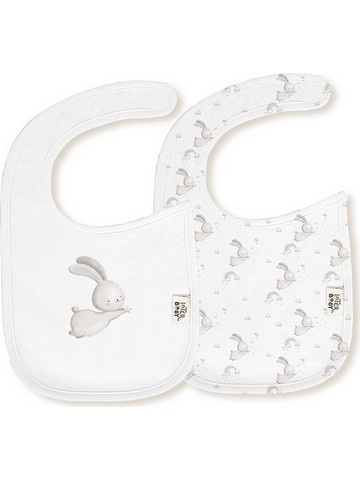 Interbaby Bunny Σετ Αδιάβροχες Σαλιάρες από 100% Βαμβάκι με Αυτοκόλλητο Λευκή Γκρι 2τμχ