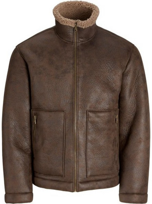 Jack & Jones Ανδρικό Μπουφάν Χειμωνιάτικο Δερμάτινο Καφέ 12303001