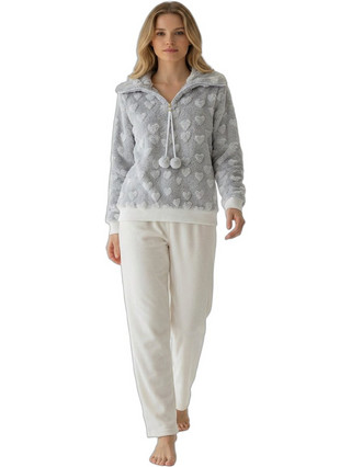 Harmony Σετ Γυναικείες Πιτζάμες Χειμωνιάτικες Fleece Multicolor Grey Heart