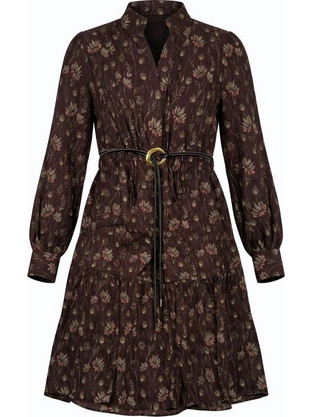 Funky Buddha Mini Καθημερινό Φόρεμα Floral Σοκολατί FBL014-133-13