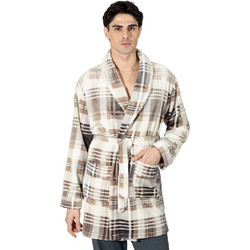 Harmony Χειμωνιάτικη Ανδρική Ρόμπα Fleece Καρό Μπεζ 809319
