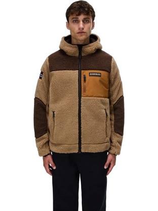 Napapijri Ανδρική Ζακέτα Fleece με Κουκούλα και Φερμουάρ Μπεζ NP0A8AZXM4E