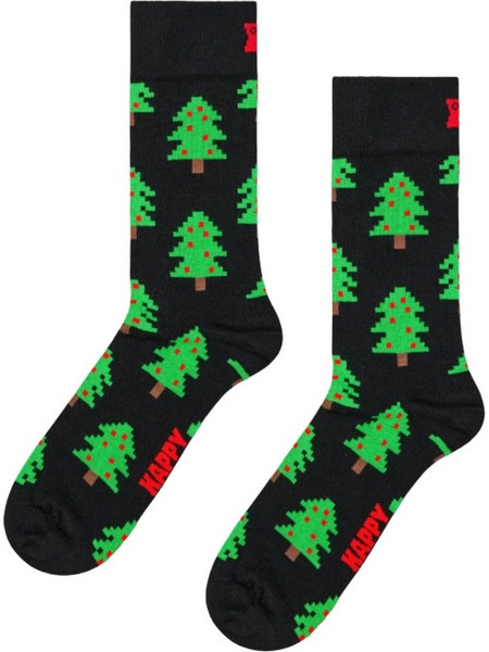 Happy Socks Trees Sock Χριστουγεννιάτικες Ανδρικές Κάλτσες Ψηλές Μαύρες P006817