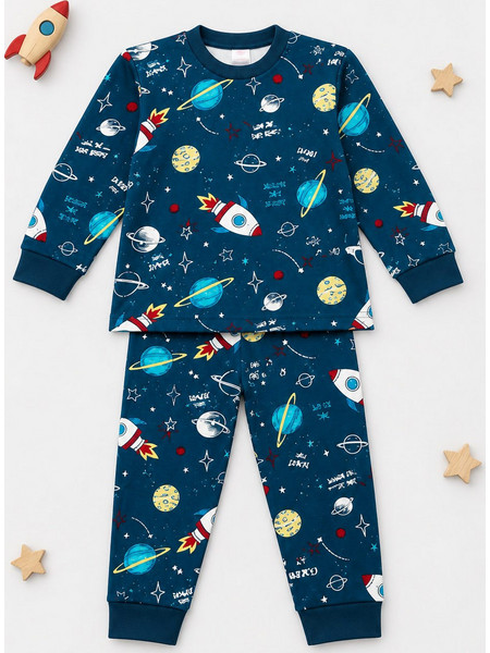 Pretty Baby Παιδική Πιτζάμα Βαμβακερή Χειμωνιάτικη Navy Μπλε 68217