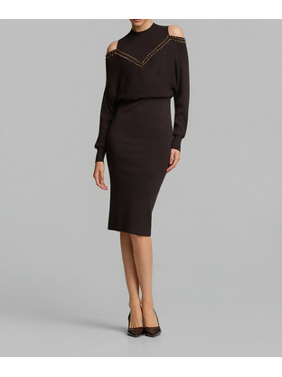 Lynne Midi Βραδινό Φόρεμα Πλεκτό Σοκολατί 0056-0511025-70