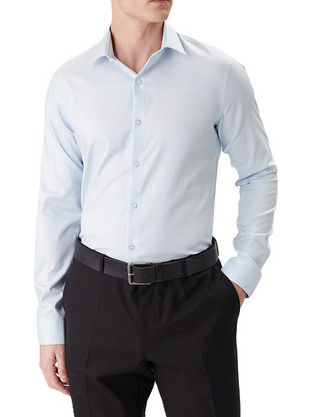 Calvin Klein Ανδρικό Πουκάμισο Βαμβακερό Μακρυμάνικο Κανονική Γραμμή Γαλάζιο LV019EU090