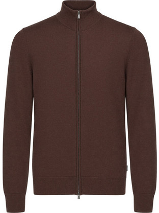 Hugo Boss Ανδρική Ζακέτα Φούτερ με Φερμουάρ Καφέ 50566344-209